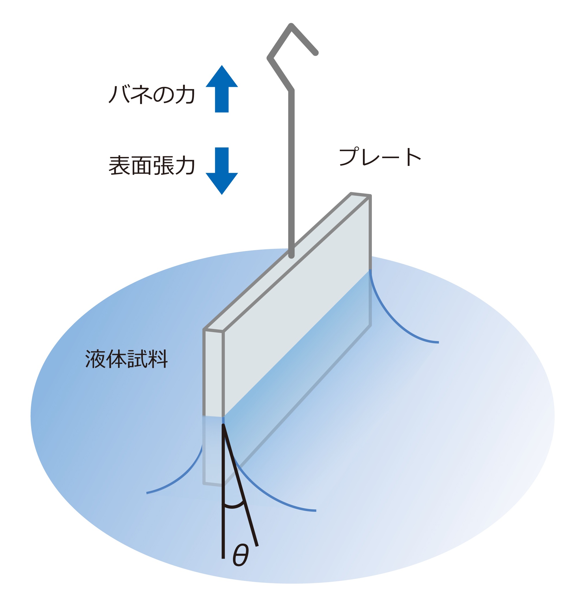 Wilhelmy法での表面張力測定イメージ